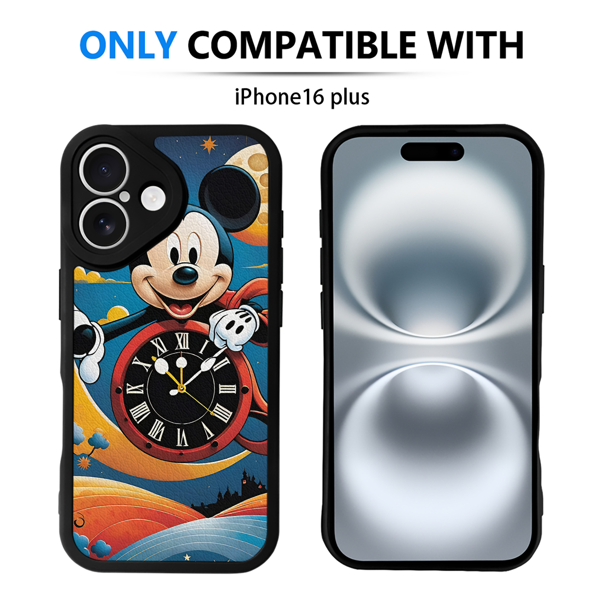 （画像用） ミッキーマウス Mickey Mouse 【iPhone 16シリーズ対応】シリコンスマホケース（レザー調） 材質：シリコン